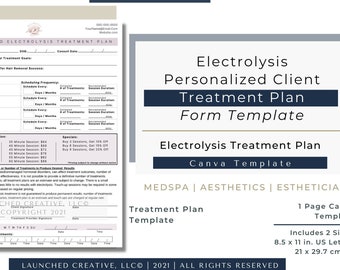 Electrolysis Treatment Plan Form | Electrolysis Hair Removal Consult Treatment Plan | Aesthetics Esthetician MedSpa Treatment Plan | Canva