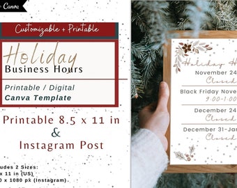 Editable MedSpa Holiday Hours | Small Business Holiday Hours | Nurse Injector Christmas Hours | Cosmetic Nurse Holiday Hours Canva Template