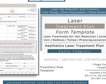 Laser Treatment Plan Form | Laser Hair Tattoo Vein Acne Consult Treatment Plan | Aesthetics Esthetician MedSpa Treatment Plan | Canva