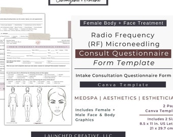 Radio Frequency Microneedling Consult Questionnaire | RF Microneedle Body Face Skin Tightening Intake Questionnaire Form |Customizable Canva