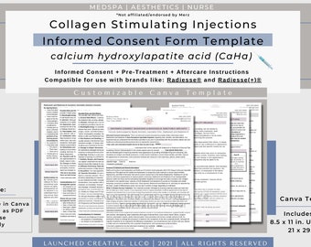 Radiesse Filler Collagen Stimulating Injections Consent Form | Radiesse+ Consent Aftercare | MedSpa Aesthetic Nurse Consent | Canva