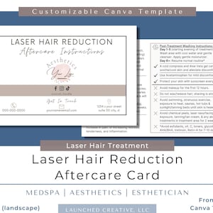 Laser Hair Removal Aftercare Card | Laser Treatment Aftercare Template | Laser Hair Reduction Care Card | Esthetician Nurse Medspa Canva
