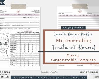 Microneedling Treatment Record Form Template | PRP Microneedle Treatment Log | PRF Microneedle Treatment Record | Microneedling Forms |Canva