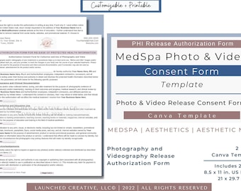 Medspa Photo Video Authorization Release Consent Form | Aesthetics PHI Release Consent Form | Aesthetic Nurse Photo Release Consent | Canva