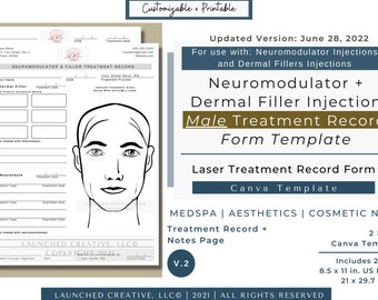 Filler Neurotoxin MALE Treatment Record Form | Botox® Dysport® Filler Treatment Record | Neuromodulator Filler Injector Form | Canva Form