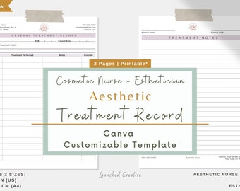 Aesthetic Treatment Record Form Template | General Aesthetics MedSpa Treatment Record | Cosmetic Nurse Esthetician Treatment Record | Canva