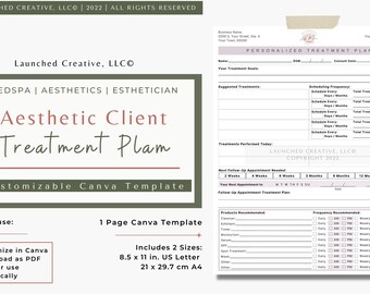 Aesthetic Treatment Plan Form Template | Cosmetic Nurse MedSpa Esthetician Consult Treatment Plan | MedSpa Treatment Plan Canva Template V2