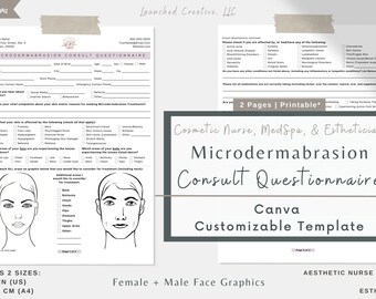 Microdermabrasion Consult Questionnaire | MedSpa Nurse Esthetician Microdermabrasion Consult | Microdermabrasion Intake Form |Canva Template