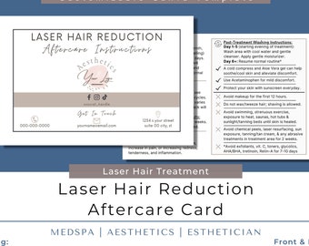 Laser Hair Removal Aftercare Card | Laser Treatment Aftercare Template | Laser Hair Reduction Care Card | Esthetician Nurse Medspa Canva