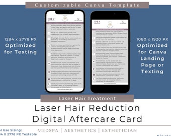 Laser Hair Digital Aftercare Card | Laser Hair Removal Care Instructions Template | Laser Textable Aftercare Card Template | Medspa Canva