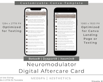 Neurotoxin Injectables Digital Aftercare Card | Dysport Xeomin Botox Care Instructions Template | Textable Aftercare Card Template | Canva