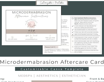 Microdermabrasion Aftercare Card | Printable Microdermabrasion Aftercare Template | Dermabrasion Care Card | Esthetician Medspa | Canva