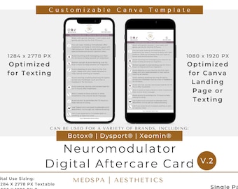 Neurotox Digital Aftercare Card | For Botox Dysport Jeuveau AfterCare Instructions Template | Tox Textable Aftercare Template | Canva V2