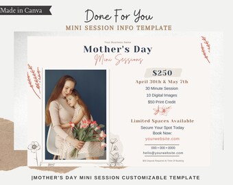 Mother's Day Mini Session Marketing Template - Instagram Marketing - Facebook Marketing - Canva Template - Photography Mommy and Me Mini