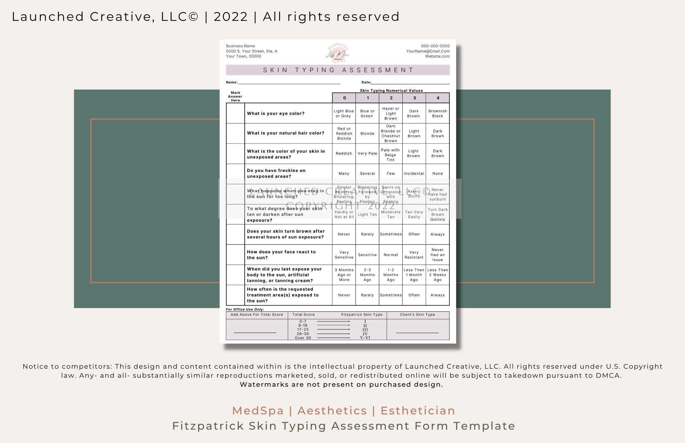 Skin Typing Assessment Form Template Fitzpatrick Skin Type Analysis ...