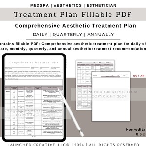 Aesthetic Treatment Plan Fillable PDF | Daily Monthly Annual Client Treatment Tracker | MedSpa Skincare & Treatment Schedule | PDF