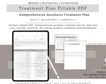 Aesthetic Treatment Plan Fillable PDF | Daily Monthly Annual Client Treatment Tracker | MedSpa Skincare & Treatment Schedule | PDF
