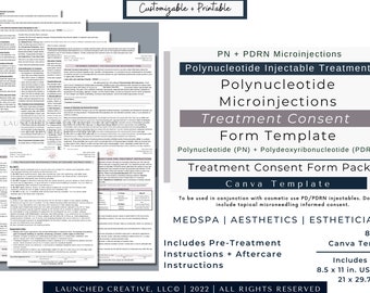 Nucleotide Microinjection Consent Template | PDRN Polynucleotide Microinjection Consent Form | Mesotherapy Consent Aftercare Template |Canva
