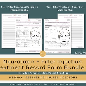 Filler Neurotoxin Injection Treatment Record Form BUNDLE v4 | Aesthetic Injectables Treatment Form | MedSpa Nurse Injector Record | Canva v4