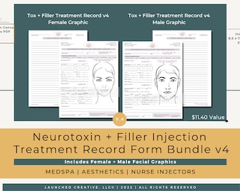 Filler Neurotoxin Injection Treatment Record Form BUNDLE v4 | Aesthetic Injectables Treatment Form | MedSpa Nurse Injector Record | Canva v4