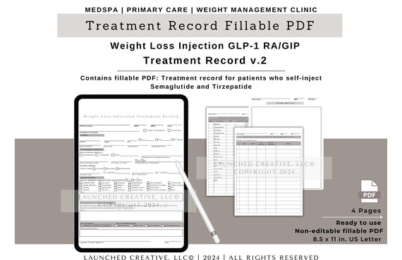 semaglutide pdf Weight Loss Injection Treatment Record: GLP-1 Charting (fillable PDF)