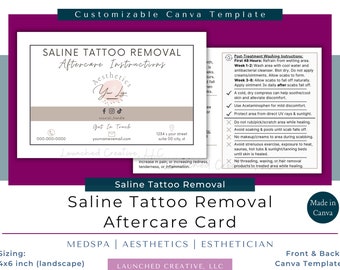 Saline Tattoo Removal Aftercare Card Template: MedSpa Aesthetics (Canva, 4x6 inch)