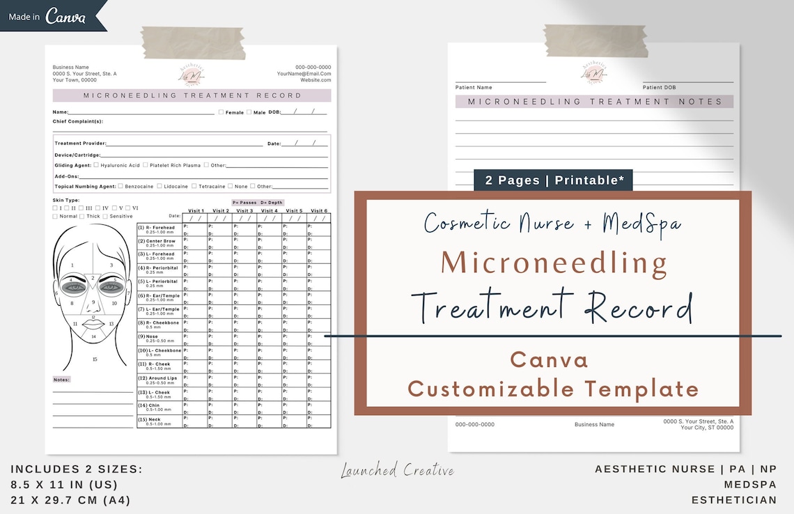 Microneedling Treatment Record Form Template PRP Microneedle - Etsy