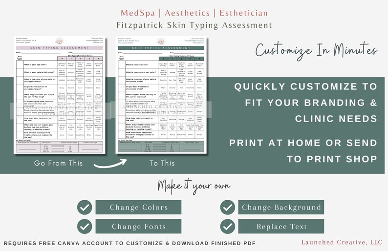 Fitzpatrick Skin Type Assessment Form: Customizable Canva Template - Etsy