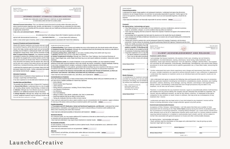 Vitamin B12 Injection Consent Form B12 Shot Informed Consent Etsy UK