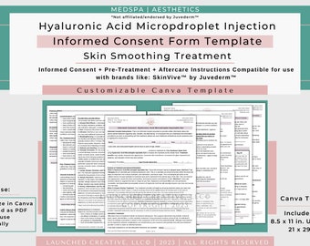 Hyaluronic Acid SkinVive Microdroplet Consent Form | SkinVive Informed Consent Template | Microdroplet gel consent form | Medspa | Canva