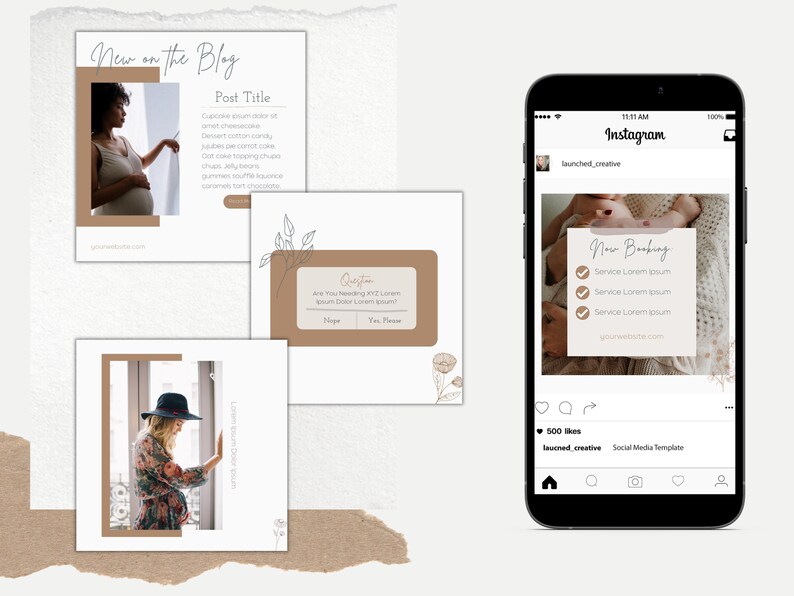 Doula Birth Coach social media marketing post templates for instagram and facebook. Customizable in Canva