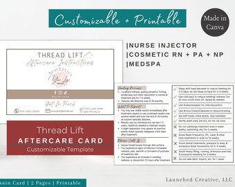 Thread Lift Aftercare Card | Printable Thread Lift Aftercare Instructions Template | Customizable Thread Lift Aftercare | Nurse Injector