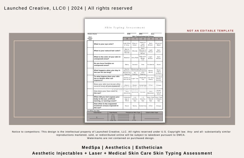 Fitzpatrick Skin Type Assessment Form: Esthetician Medspa Intake ...