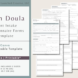 Birth Doula Intake Questionnaire Form Template | Birth Doula Intake Assessment Form | Doula Client Intake History Form |  Doula Form | Canva