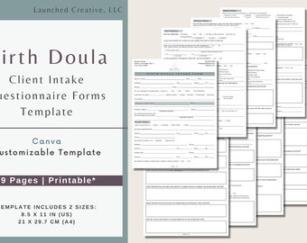Birth Doula Intake Questionnaire Form Template | Birth Doula Intake Assessment Form | Doula Client Intake History Form |  Doula Form | Canva