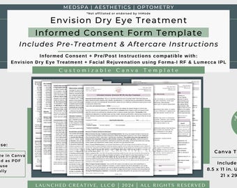 Dry Eye Treatment Consent Form Template: Facial Rejuvenation, Customizable Canva (Digital Download)