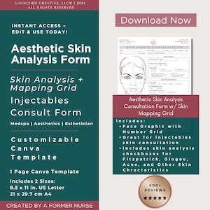 Skin Analysis Consultation Form Template | Esthetician Aesthetic Nurse MedSpa Intake Skin Assessment | Skin Analysis Treatment Consult Canva