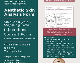 Skin Analysis Consultation Form Template | Esthetician Aesthetic Nurse MedSpa Intake Skin Assessment | Skin Analysis Treatment Consult Canva