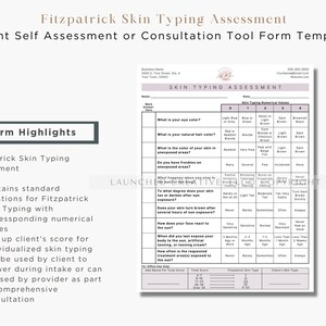 Aesthetic skin analysis and treatment form bundle for MedSpa professionals. Includes customizable consultation templates, Fitzpatrick skin type analysis, and treatment notes. Fully editable in Canva for estheticians and cosmetic nurses.