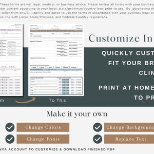 Aesthetic skin analysis and treatment form bundle for MedSpa professionals. Includes customizable consultation templates, Fitzpatrick skin type analysis, and treatment notes. Fully editable in Canva for estheticians and cosmetic nurses.