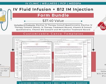 IV Therapy B12 Form Template Bundle | IV fluids B12 Consult | IV fluids B12 Consent Form | iv b12 injection questionnaire consent | canva