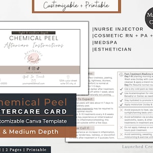 Chemical Peel Aftercare Card | Printable Light Medium Chemical Peel Aftercare Instruction Template | Peel Care | Esthetician Medspa | Canva
