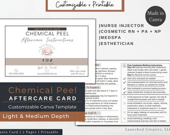 Chemical Peel Aftercare Card | Printable Light Medium Chemical Peel Aftercare Instruction Template | Peel Care | Esthetician Medspa | Canva