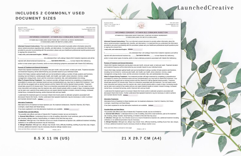 Vitamin B12 Injection Consent Form B12 Shot Informed Consent Etsy UK