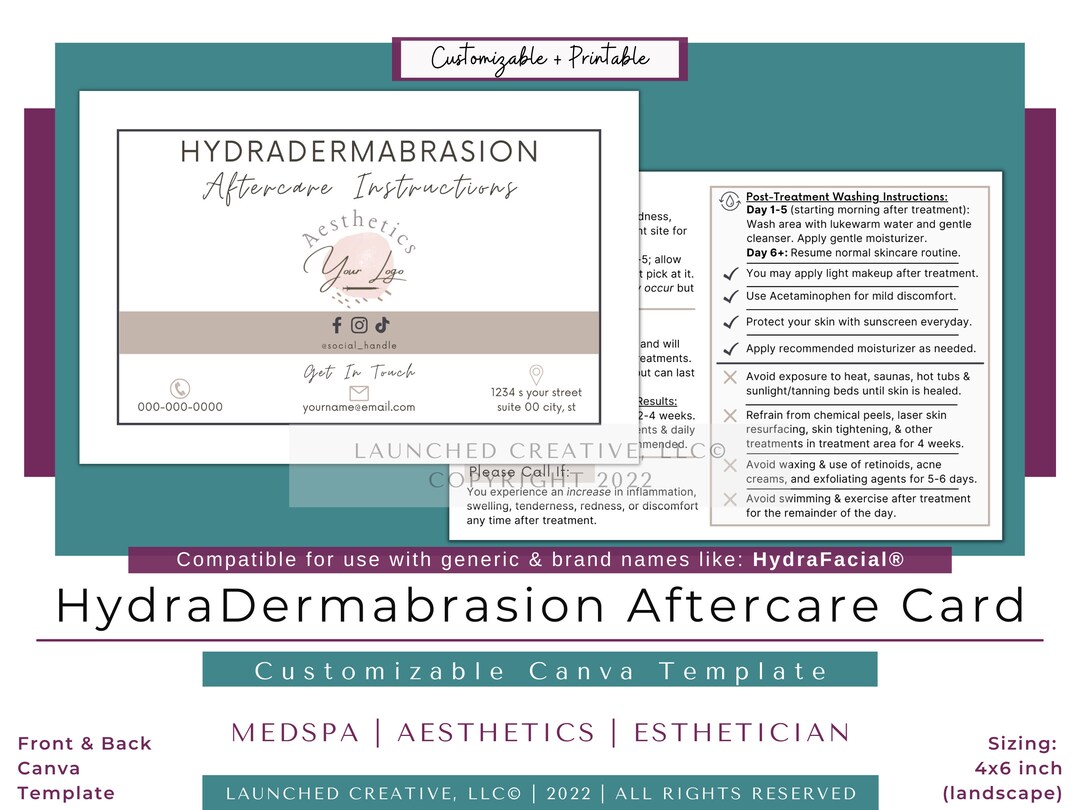 Hydradermabrasion Hydrafacial Aftercare Card Hydrafacial Aftercare