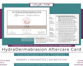 HydraDermabrasion HydraFacial Aftercare Card | HydraFacial Aftercare Template | HydraDermabrasion Care Card | Esthetician Medspa | Canva