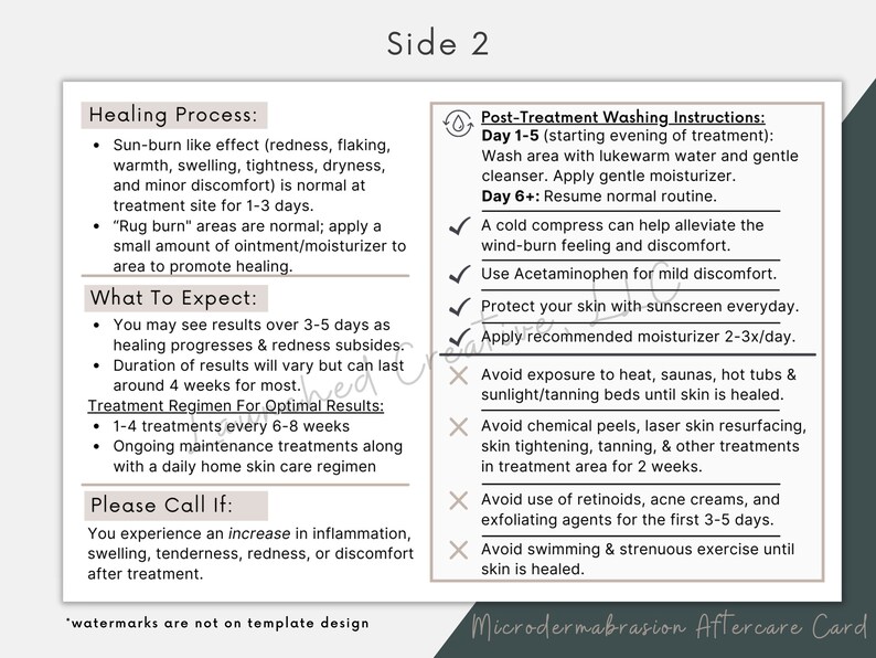 Microdermabrasion Aftercare Card Printable Microdermabrasion Etsy