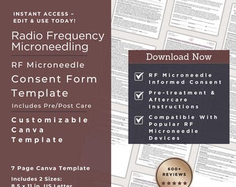 Radio Frequency Microneedling Consent Template | RF Microneedle Consent | RF Microneedle PreTreatment Instruction | RF Microneedle Aftercare