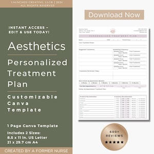 Aesthetic Treatment Plan Form Template | Cosmetic Nurse MedSpa Esthetician Consult Treatment Plan | MedSpa Treatment Plan Canva Template V2