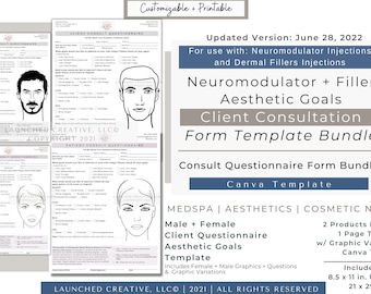 Tox Filler Consult Questionnaire BUNDLE | Neurotox Botox Filler Consult | Nurse Injector Form | MedSpa Consult | Aesthetic Patient Form